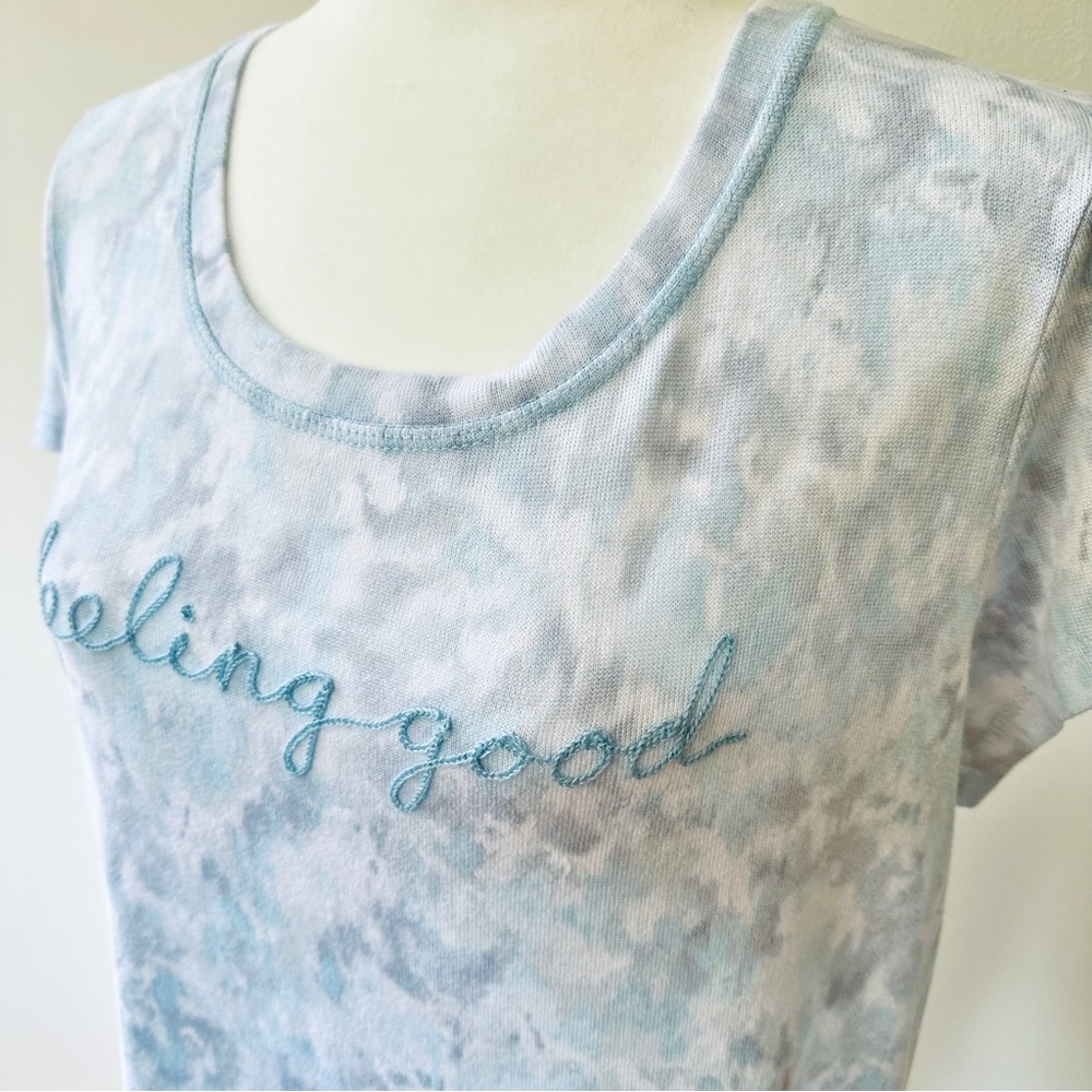 Laura Ashley Pajama Womens Large Soft Blue Watercolor Short Sleeve Sleep Shirt